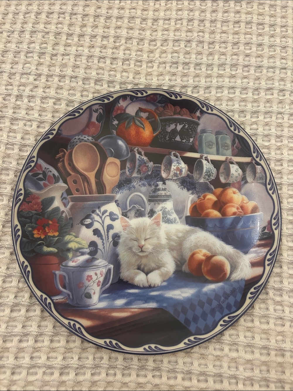 White Cat Still Life Decorative Wall Plate - Mabel’s Sunny Retreat